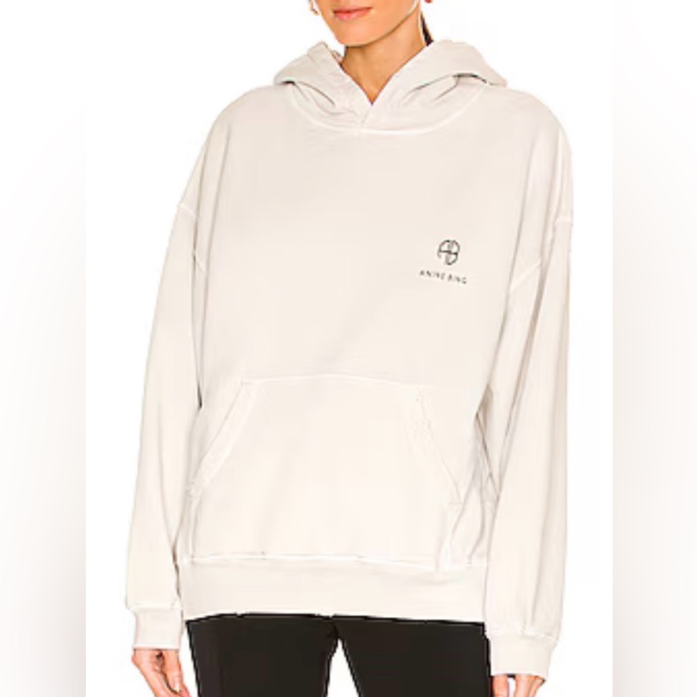 Anine Bing Aiden Monogram Hoodie Light Gray Oversized Distressed Sweatshirt XS S